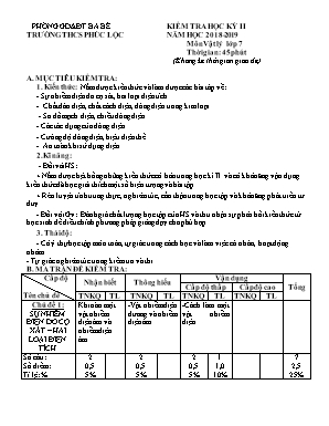 Đề kiểm tra học kỳ II môn Vật lý Lớp 7 - Năm học 2018-2019 - Trường THCS Phúc Lộc (Có đáp án)